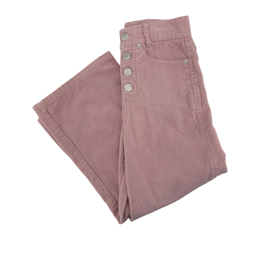 Btween‎ Corduroy Pants Button Front Wide Leg Cropped Pink Girls 7